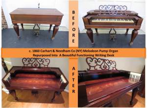 Before & After Pics of 1860s Carhart & Needham Co Melodeon Pump Organ Writing Desk